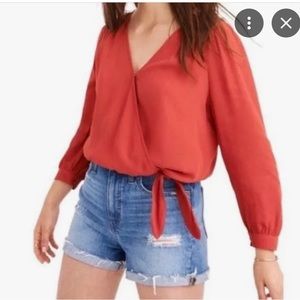NWT Madewell Red long sleeve wrap Blouse with tie